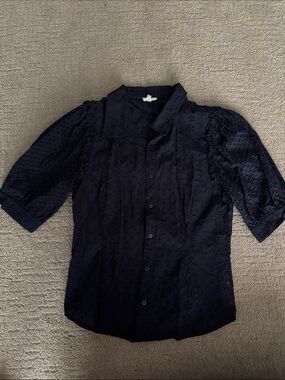 Splendid x Cella Jane Navy Eyelet Puff Sleeve Button-Up Blouse